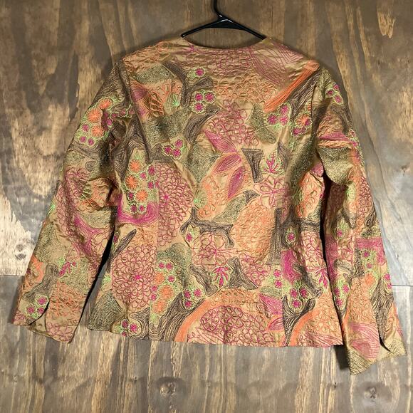 Chicos Womens Jacket Orange Brown Floral Embroidered Hook & Eye Closure 0 (S) - Picture 9 of 11